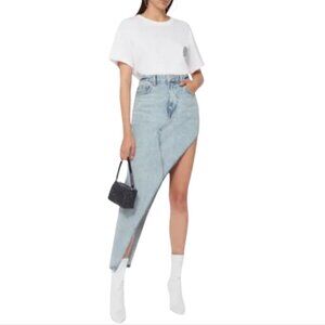 Alexander Wang Light Blue Washed Denim Asymmetric Skirt Raw Edge Hemline Sz 27